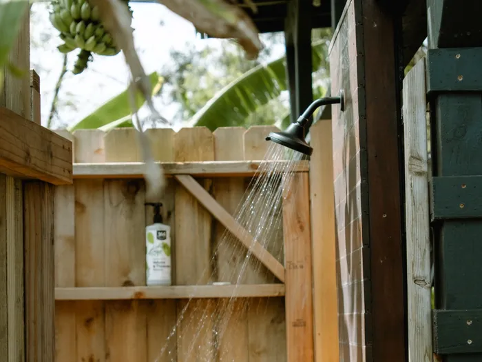 Outdoor shower for rinsing off after a North Shore surf session